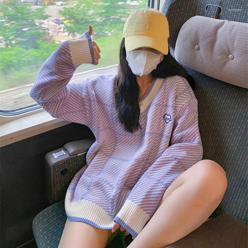 

Women' Sweaters Women Knitted Sweater Fashion Oversized Pullovers Autumn Winter V-Neck Purple Loose Chic Top CoatWomen' Jemi22, Blue