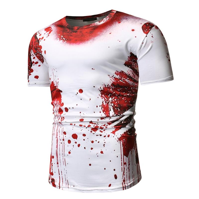 

Men's T-Shirts Casual Top Summer Print Sleeve Men O-Neck Short 3D Blouse Blood T-Shirt Long, White
