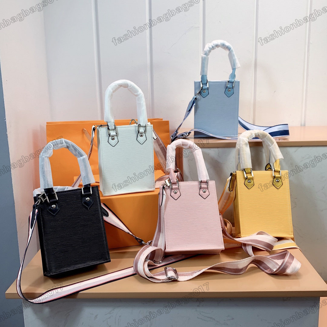 

PETIT SAC PLAT Mini Tote Handle Bag Embossed Logo Epi Grained Leather Handbag with Jacquard Monograms Wide Strap Designers Luxurys Shoulder Bag