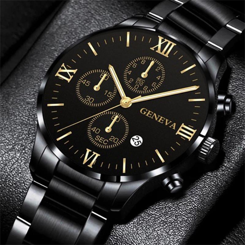 

Wristwatches 2022 Fashion Mens Watches Luxury Stainless Steel Quartz Wristwatch Men Business Casual Calendar Leather Watch Relogio Masculino, Leather gold white
