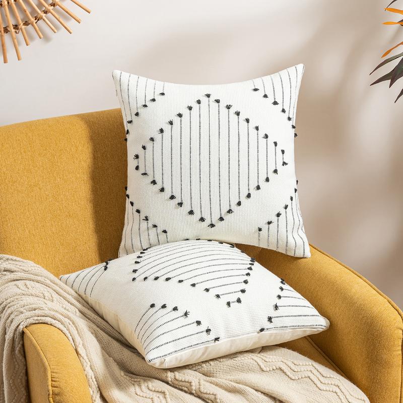 

Cushion/Decorative Pillow Tassels Decorative Pillowcase Knitted Geometric Sofa Cushion Cover Home Decoration For Living Room Coffee 45x45cm, As pic