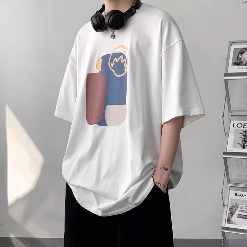 

Abstract Pattern Mens T-shirt Summer Oversized T Shirts for Men Print Casual Chic Brand Tops Unisex Harajuku Women Clothing 0615, Black