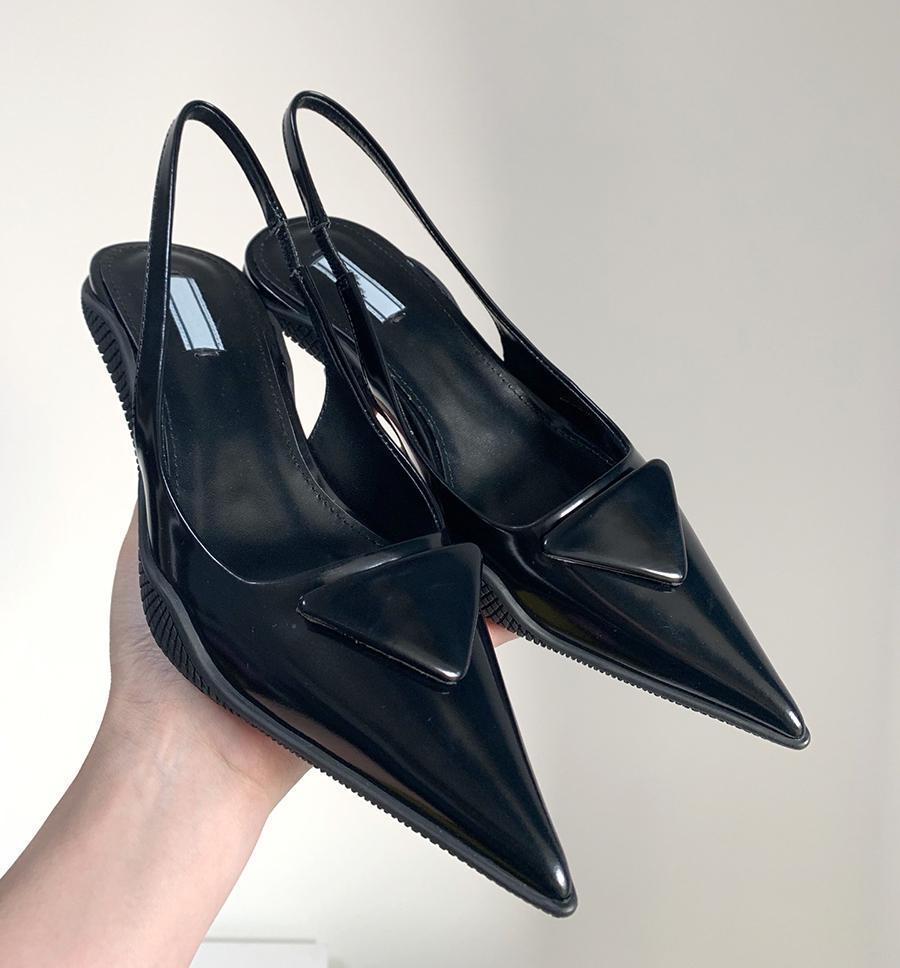Chaussures habillées élégantes d'été triangle sandales en cuir brossé chaussures pour femmes escarpins à bride arrière chaussures de luxe femmes