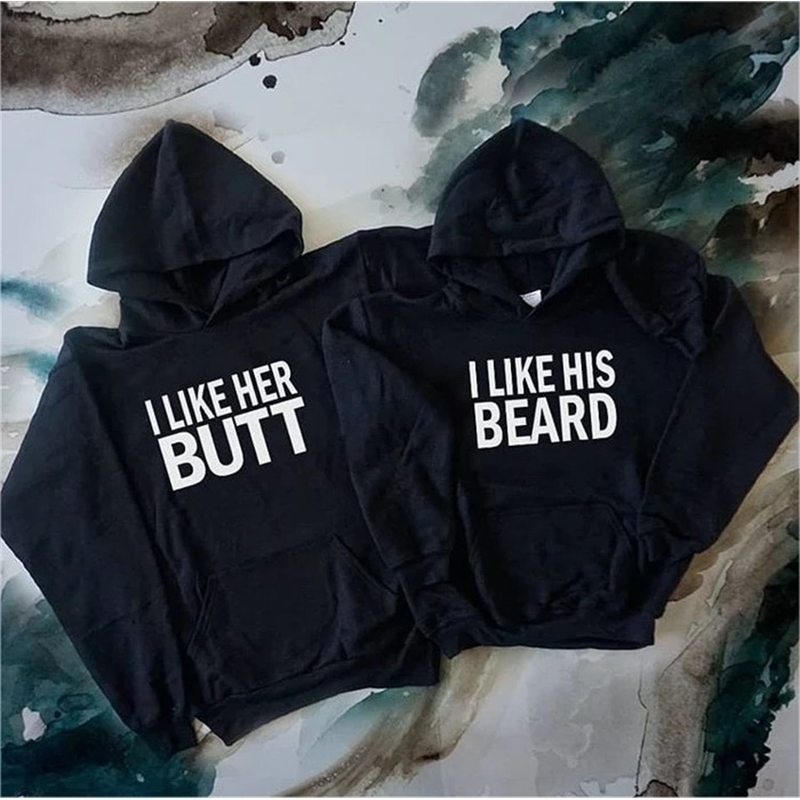 

LKE HER BUTT LKE HIS BEARD Couple Hoodies Long Sleeve Female Pullover Fleece Jumper Lover Sweatshirt Woman 220725, Butt-gray