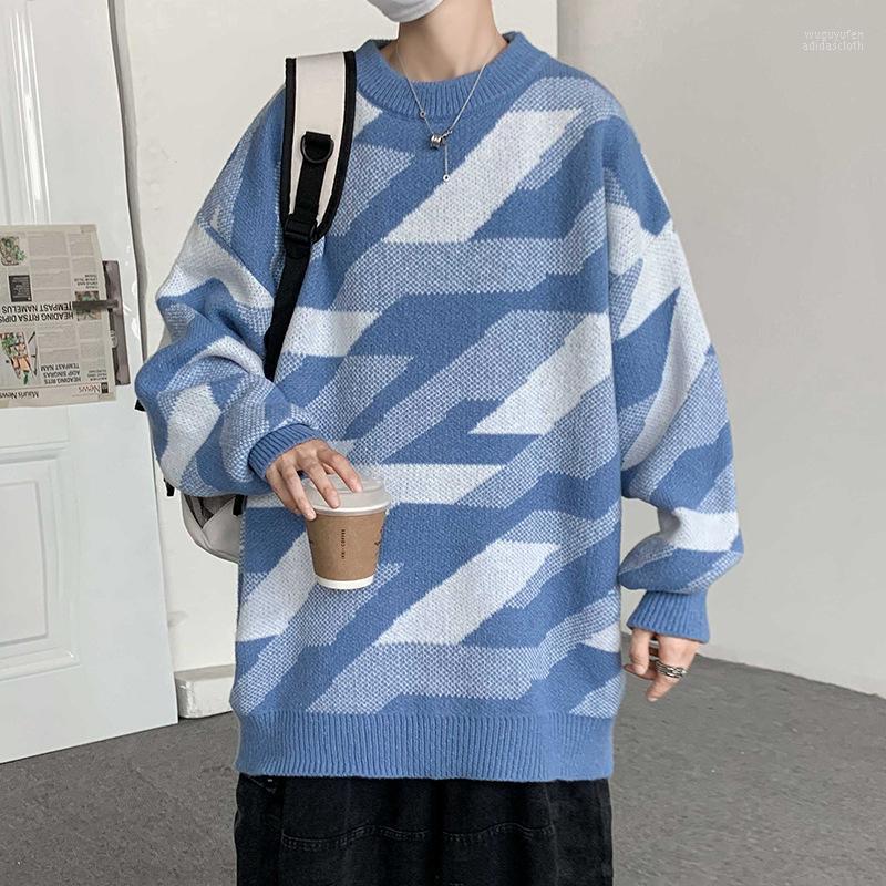 

Men's Sweaters 2022 Loose Trend Round Neck Long Sleeves Can Be Used As A Base Worn Casual Personality Contrast Sweater, Blue