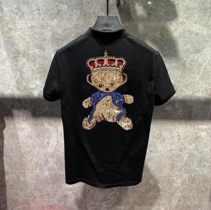 

Rhinestone bear polo shirts 2022 cute new design Summer man's wear tee, Blue