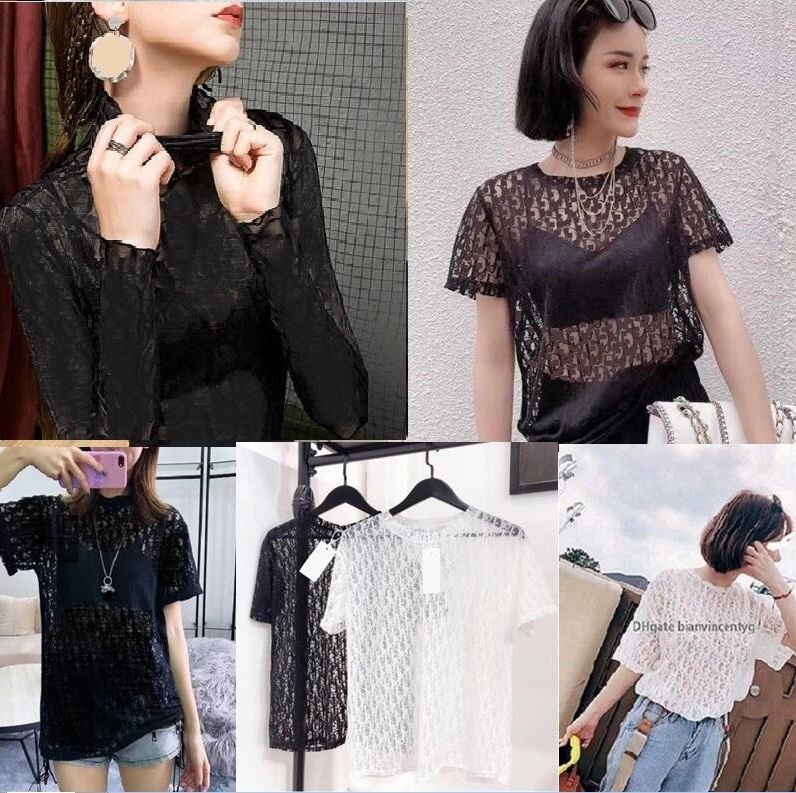 

Womens Blouses t Shirts Designer letter printed evening Clothing 3 D summer luxurys T-shirt women mens t shirt Hollow Out black white Sheer Hip hop tops wear transfers, Black-short sleeve