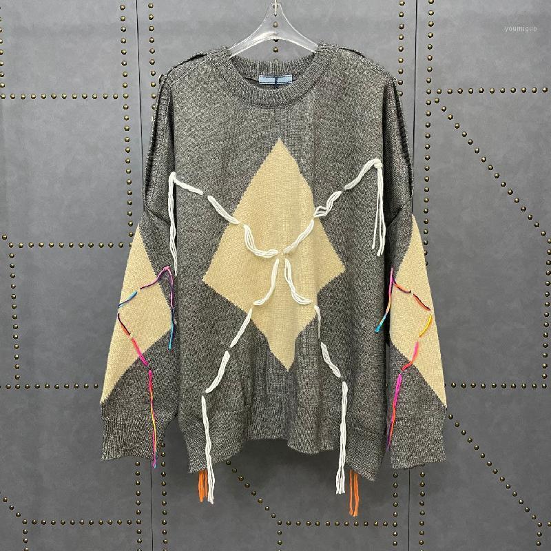 

Women' Sweaters 2022 Deluxe Design Rhomboid Shoulder Sleeve Metal Buckle Decorative Round Neck Long Sweater Wool Knitted, Gray