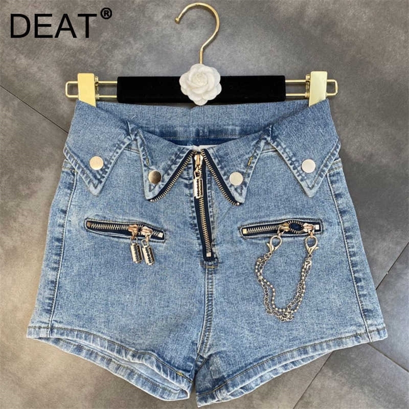 

DEAT Women Personality Streetwear Asymmetricaal Denim Shorts High Waist Fashion Temperament Spring Summer 11D1764 210709, Denim blue