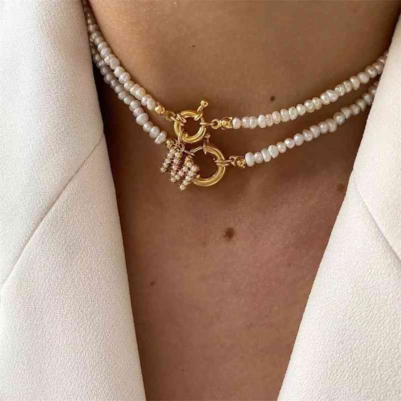 

A-Z Letter Pearl Necklace For Women Natural Baroque Freshwater Pearls Initials Pendant Necklaces Choker Aesthetic Jewelry Gift
