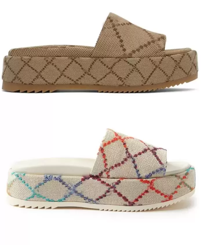 

Designer Slippers Colorful Womens Platform Fashion Sandals Mid Heel High 55mm Canvas Strap Box Sandals