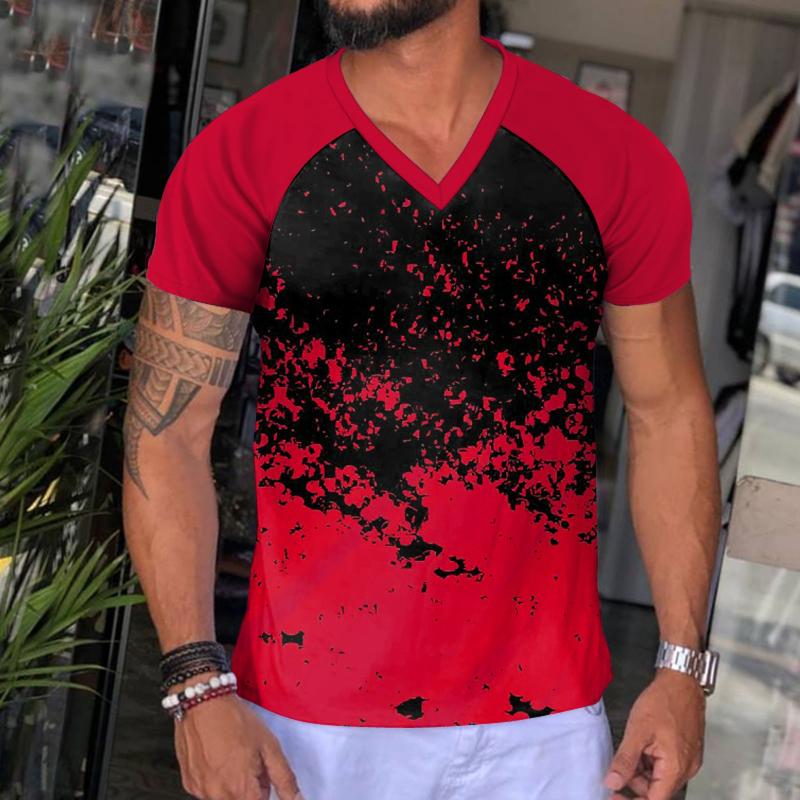 

Men's T-Shirts Misfits T Shirt Mens Spring Summer Leisure Sports Colorblock Abstract Raglan Sleeves Pullover V Neck Short Stretch ExerciseMe, Blue