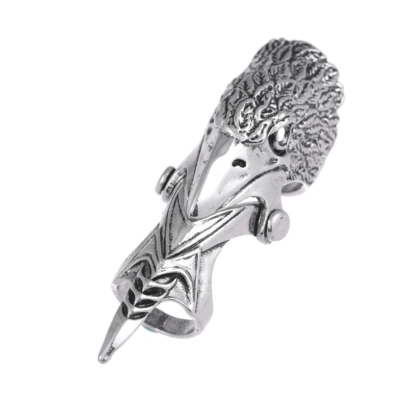 

New Cool Men&#39s Punk Gothic Rock Scroll Joint Armor Knuckle Metal Full Finger Eagle Head Ring Personalized Women&#39s Jewel