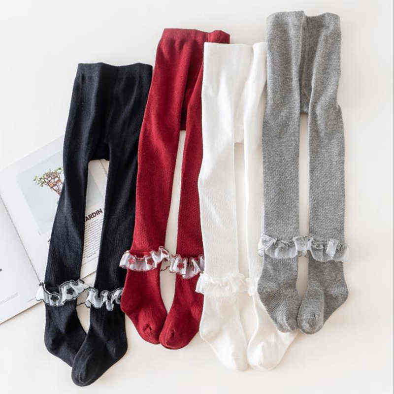 

Autumn Winter New Girls Lace Trim Leggings Cute Cotton Causal Babys Solid Color Breathable Outer Bottoming Pantyhose Socks L220716, White