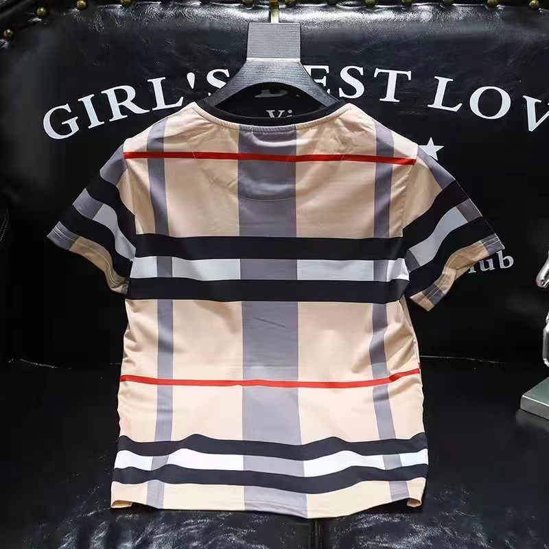 

Summer new Men's T-Shirts ice silk short-sleeved plaid printing letter printing designer youth trend large size S-XXXL, Blacks