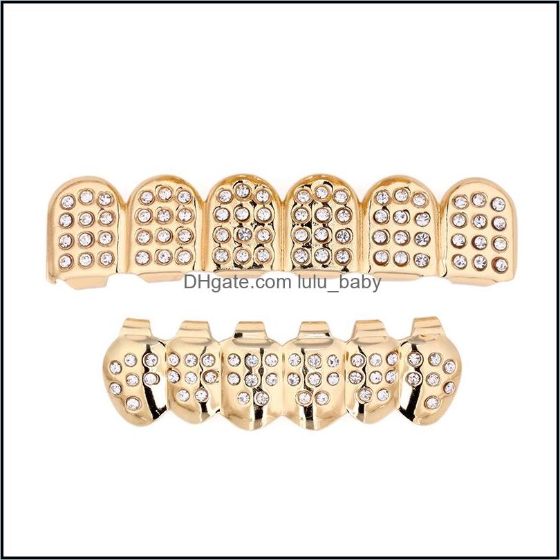 

Grillz Dental Grills Hip Hop Jewelry 6 Top Bottom Teeth False Grillz Set Bump Lattice Body Tee Baby Dh8B3