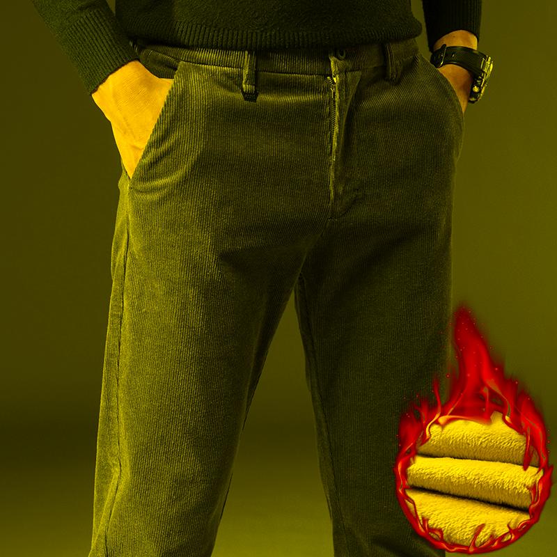 

Men's Pants Brand High Quality Corduroy Trousers Men Winter Plus Velvet Thick Warm Cotton Men's Loose Straight Pant 28-40Men's, Black fleece