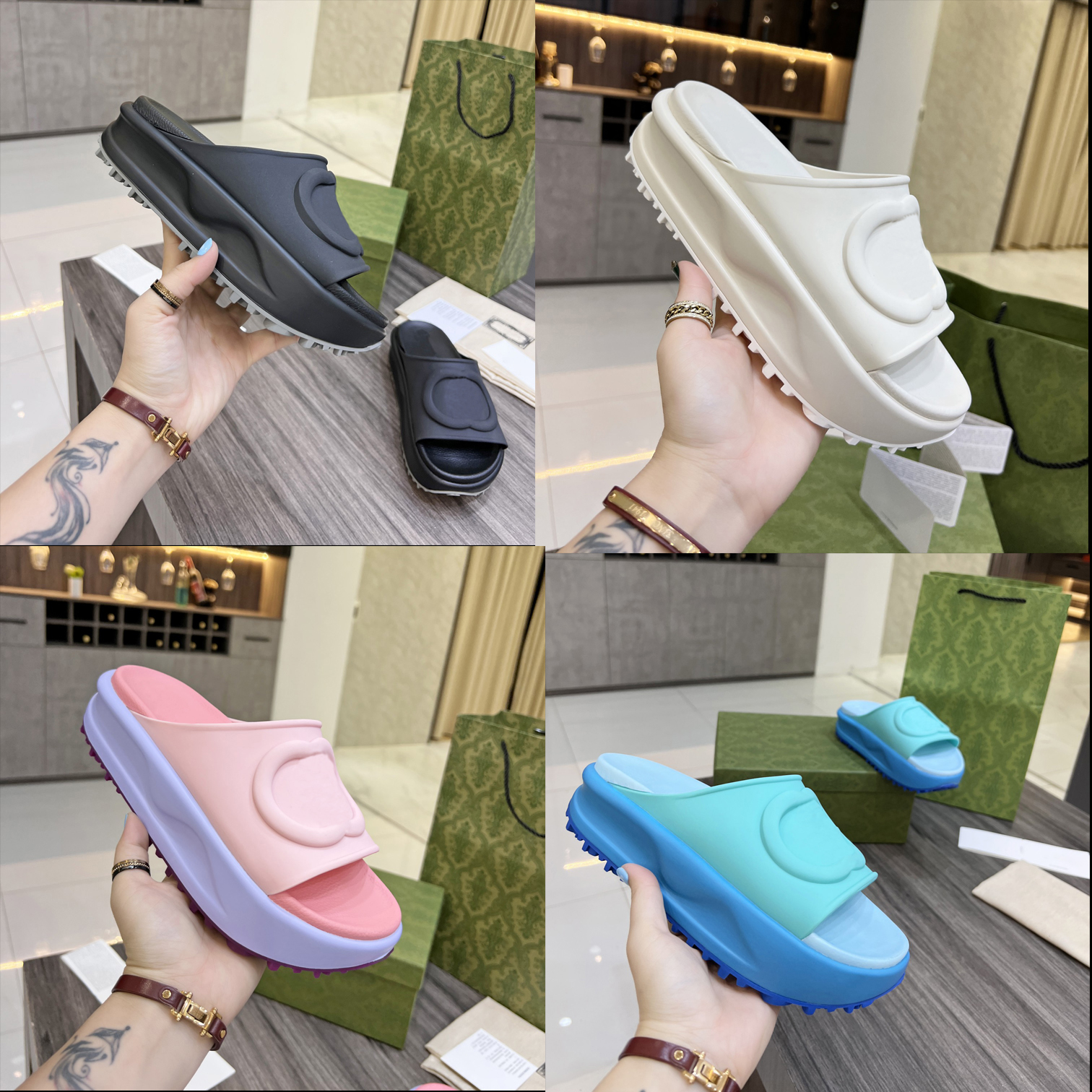 

Designer flat sandals women platform slippers rubber slippers anti slip sandals thick soled slippers men classic sandals fashion macarone solid size 35-45