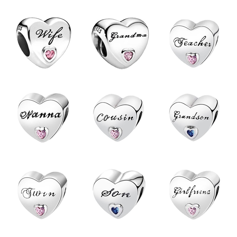 New Popular 925 Sterling Silver European Heart-shaped Wife Grandma Twin Girlfriend Beaded Fit Original Charm Bracelet DIY Women&#039;s Jewelry-image-776134443
