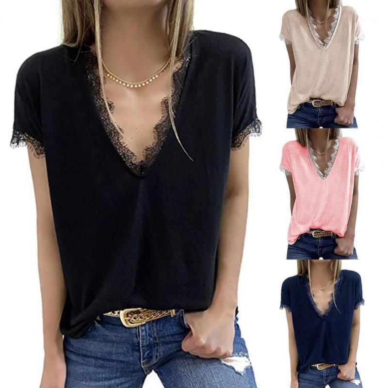 

Women's T-Shirt Women V Neck Breathable Short Sleeve Solid Color Shirt For Summer Going Out School Dating Party Work, Black