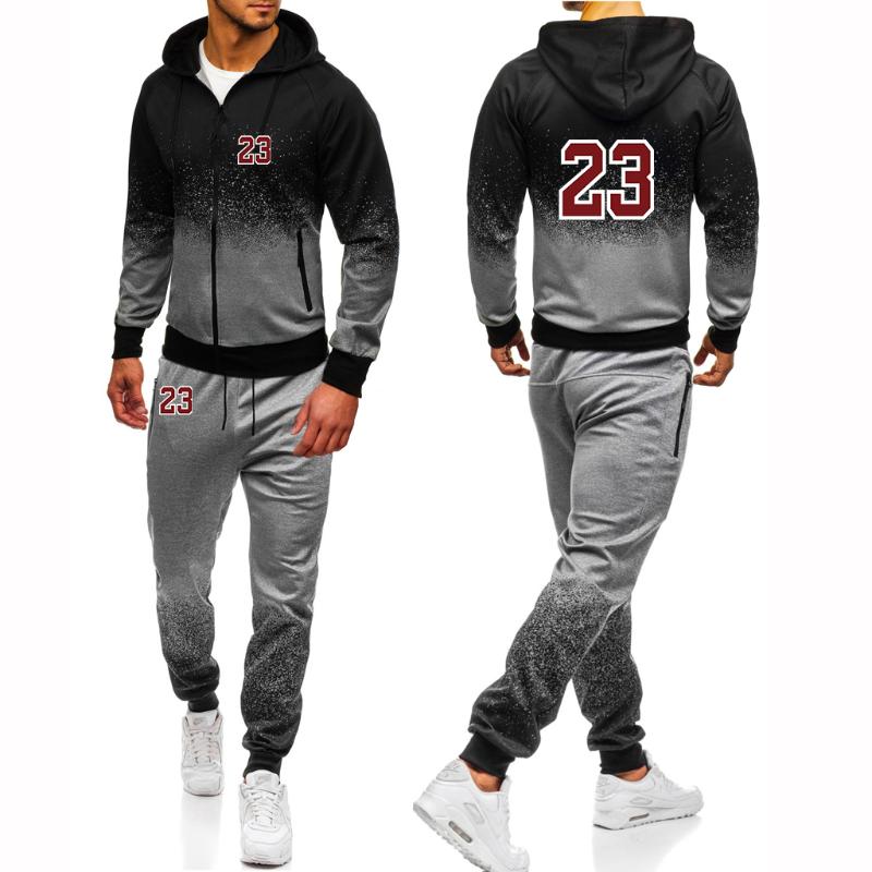 

Men' Tracksuits Hip Hop Gradient Suits Men' Basketball Player Hoodies Casual Sweatpants Letter 23 Printed Sportsuits Zipper Jacket Coa