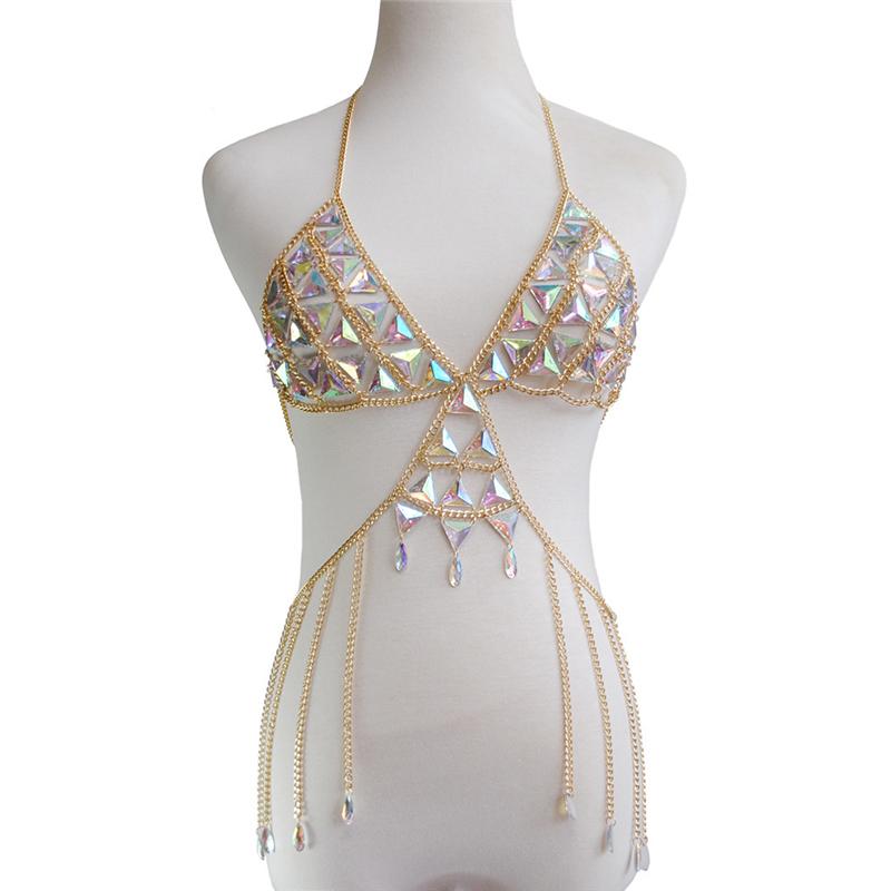 

Women's Tanks & Camis Shiny Rhinestone Tank Top Halter Hollow Out Gems Patchwork Metal Tassel Women Sexy Crop Rave Festival Lady Fashion, Gold