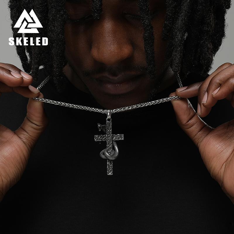 

Pendant Necklaces Stainless Steel Punk Hip Hop Snake Winding Cross Necklace Men Women Vintage Street JewelryPendant