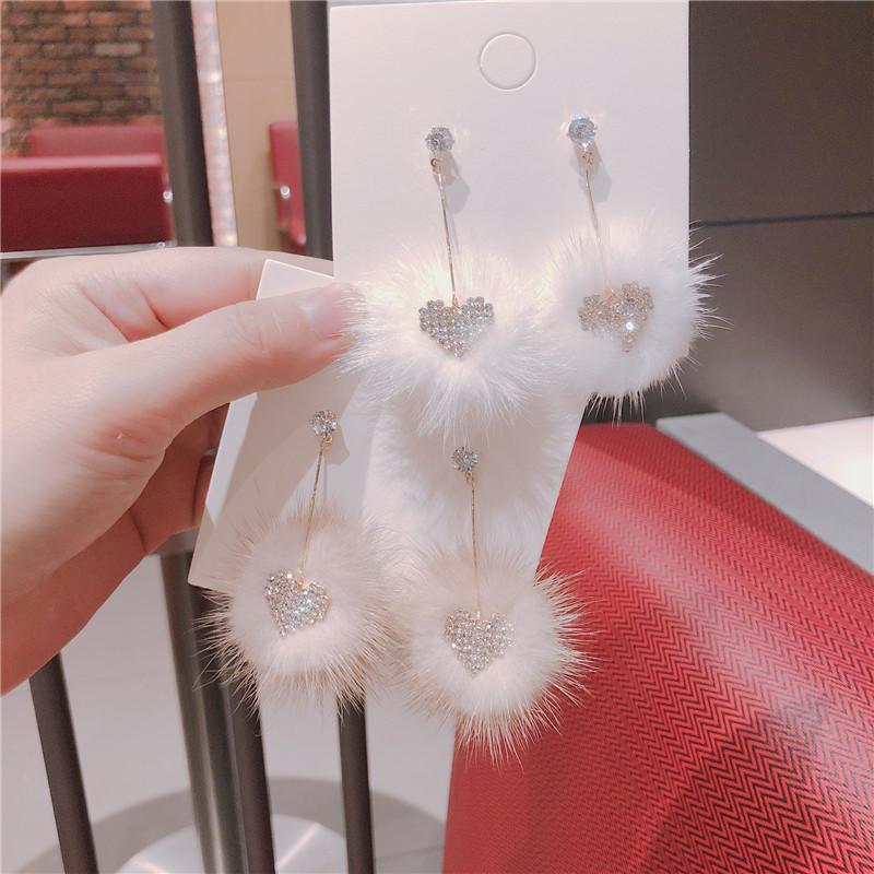 

Dangle & Chandelier Fashion Mink Hair Tassel Earrings For Women Heart-shaped Crystal Drop Cute Female Jewelry AccessoriesDangle