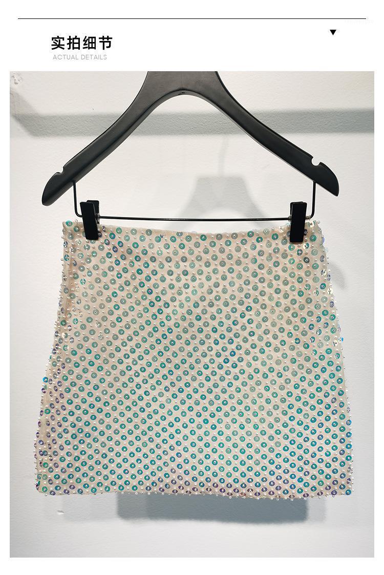 

Skirts Women Beaded Sequins Mini Skirt 2022 A-Line Fashion Wild Stylish Short Clothes, As pic