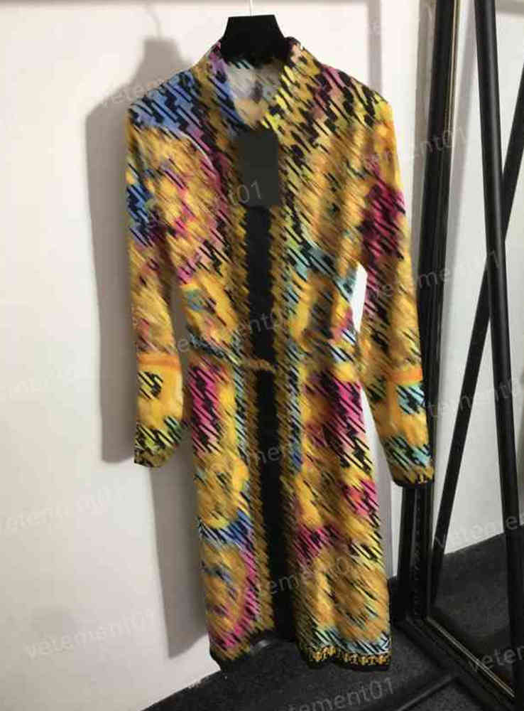 

Fashion Womens Dresses Joint F Letter Retro Pattern Print Lace-up Waist Long-sleeved Dress High Quality Luxury Designer Women Clothing 0912
