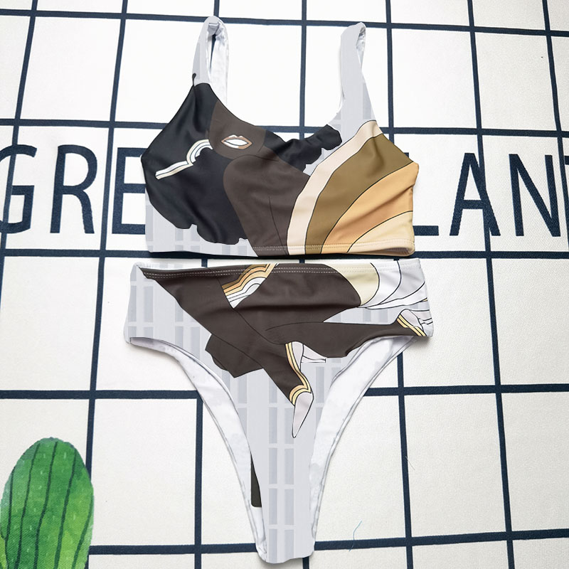 

Letter Printed Swimwear Textile Summer Women Beach Bikini Set Sexy Vacation Swimsuit Two Pieces for Party, As pic