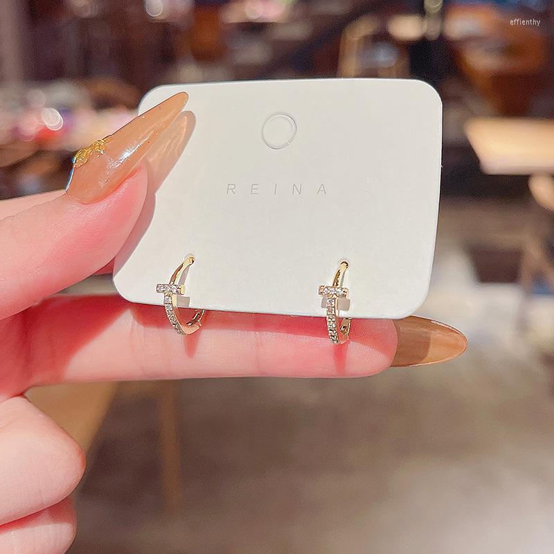 

Hoop & Huggie Korean Round T-Shape Zircon Earrings For Women Elegant Female Delicate Jewelry Trendy Girls Ear GiftHoop