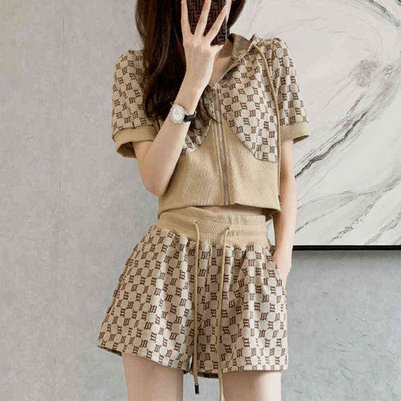 

Women' Tracksuits summer 2022 new age reduced slim leisure sports two piece suit ins fashion, Khaki