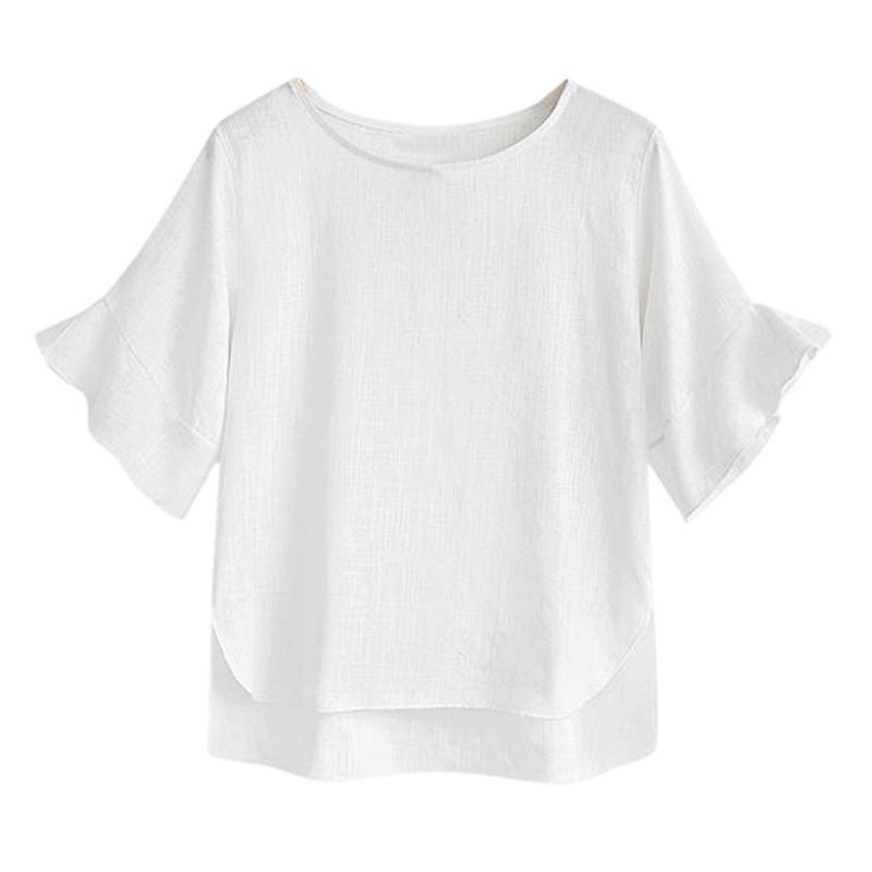 

Women's Blouses & Shirts Women Graphic Tee Blouse Loose Top Linen T-Shirt Short Casual Solid Size Sleeve 70s Style For WomenWomen's, White