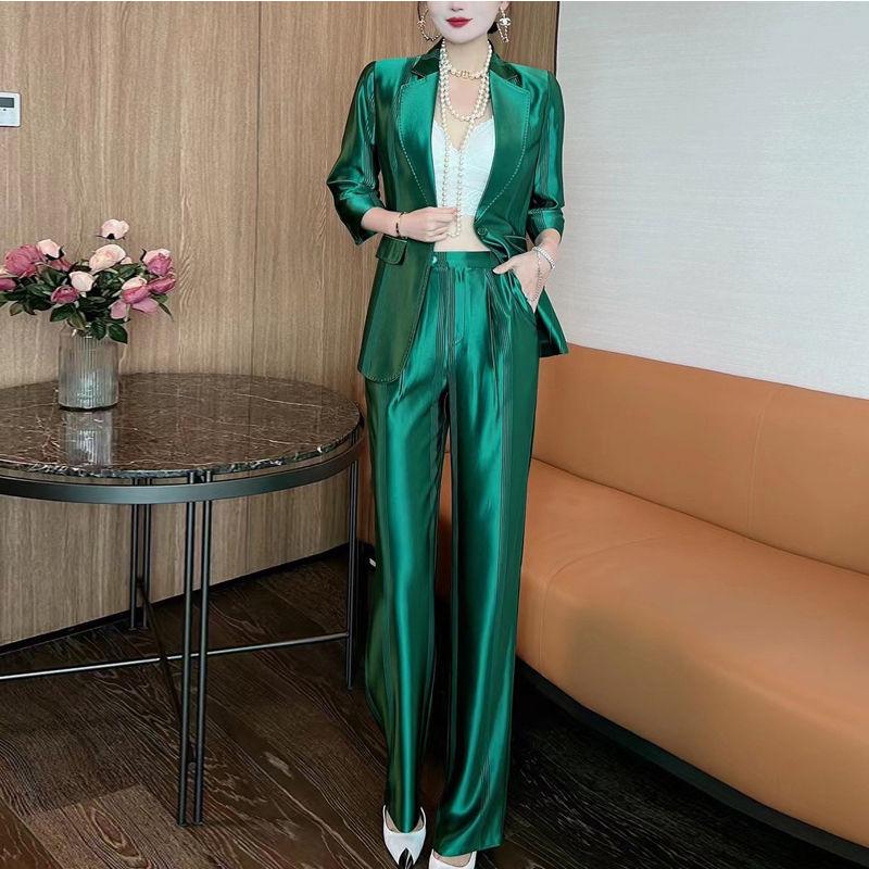 

Women' Two Piece Pants Women Pieces Suits 2022 Spring Summer Lady Blazer Coat Blouse Tops Long Trousers SetsWomen, Green