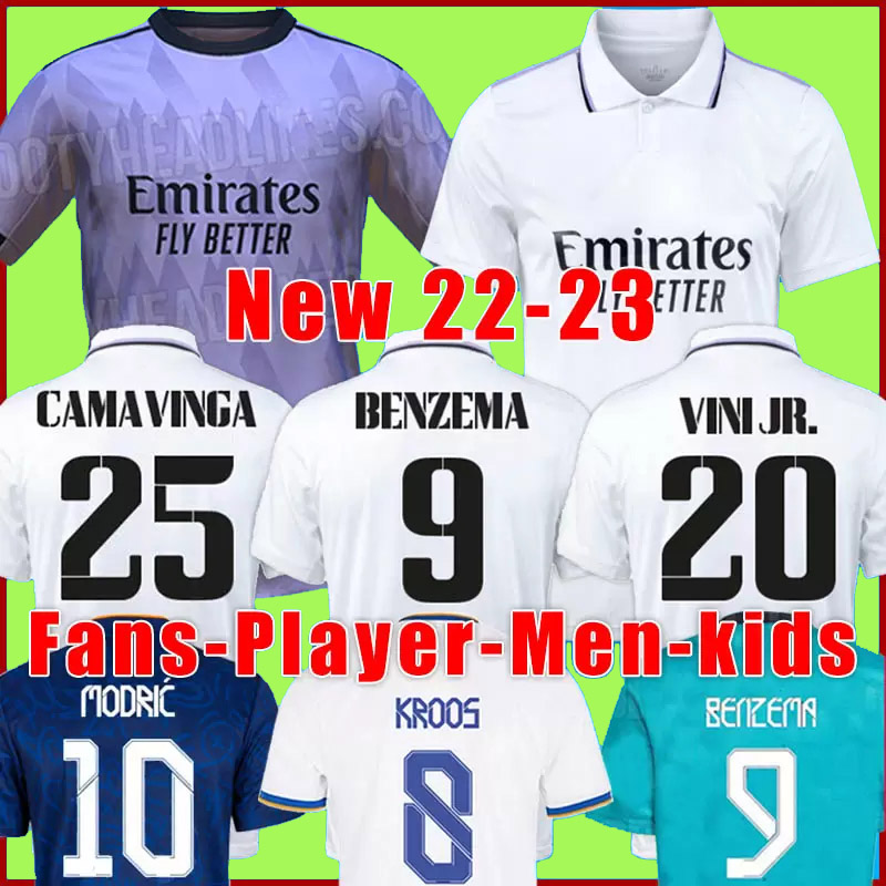 

BENZEMA Soccer Jerseys 22 23 football shirt VINI JR CAMAVINGA ALABA HAZARD ASENSIO MODRIC KROOS VALVERDE camiseta men kids kit 2022 2023 uniforms, 21/22 men home player versi