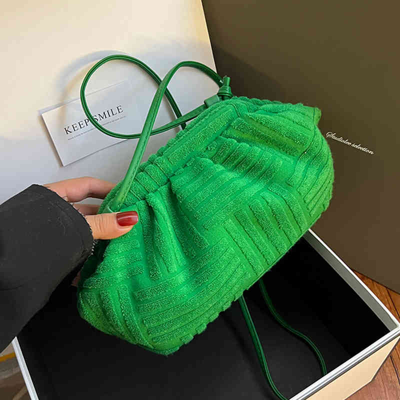 

Luxury Brand Women's Cloud Bag Soft Cotton Fabric Shoulder Messenger Bags for Women 2022 Summer Trend Striped Purse and Handbags, Green bag