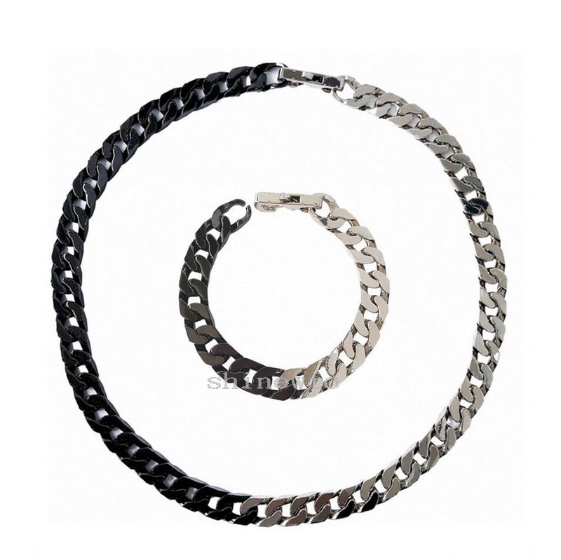 

Europe America Fashion Men Hip-hop Silver Black-colour Hardwar Engraved V Initials Flower Pattern Thick Cuban Chain Links Necklace Bracelet Sets M00536 M69987, No original box
