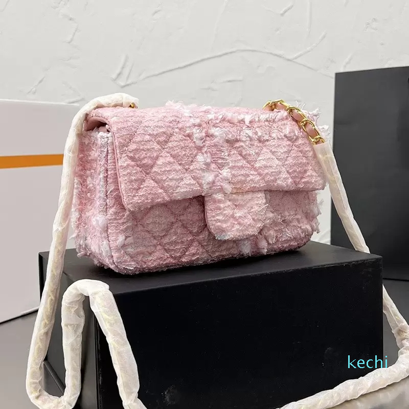 

Pink Tweed Classic Mini Flap Bags Chain Luxury Designer Women Purse Handbags, Box