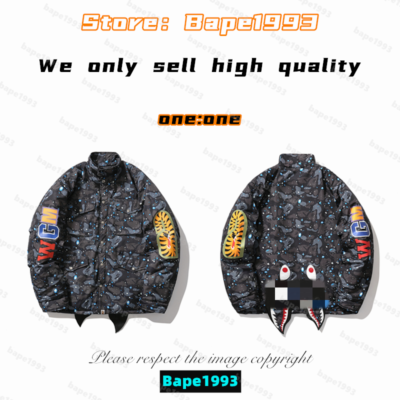 

High Quality Apes Mens Jackets Japan Shark B ape head Brand co-branding Luminous Camouflage Galactic spots Male and female of the same styles New man jackets 1993 MY1-5, 1 button