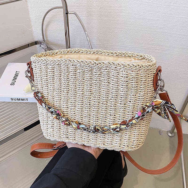 

Popular Bag Women's Summer New Fashion Leisure Straw Bucket Bag Versatile Messenger Bag 220614, Sky blue