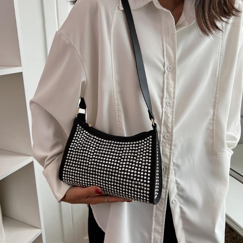 

Evening Bags Fashion Rhinestone Handbag For Women Shoulder Underarm Bag Purse Ladies Female PU Leather Shiny Diamond Party, Silver