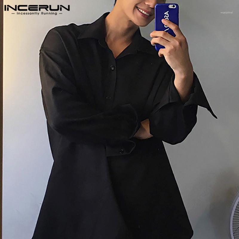 

Men Casual Shirt Breathable Solid Color Long Sleeve Button Tops Turn Down Collar Streetwear Camisas Plus Size 5XL INCERUN Men' Shirts, Black