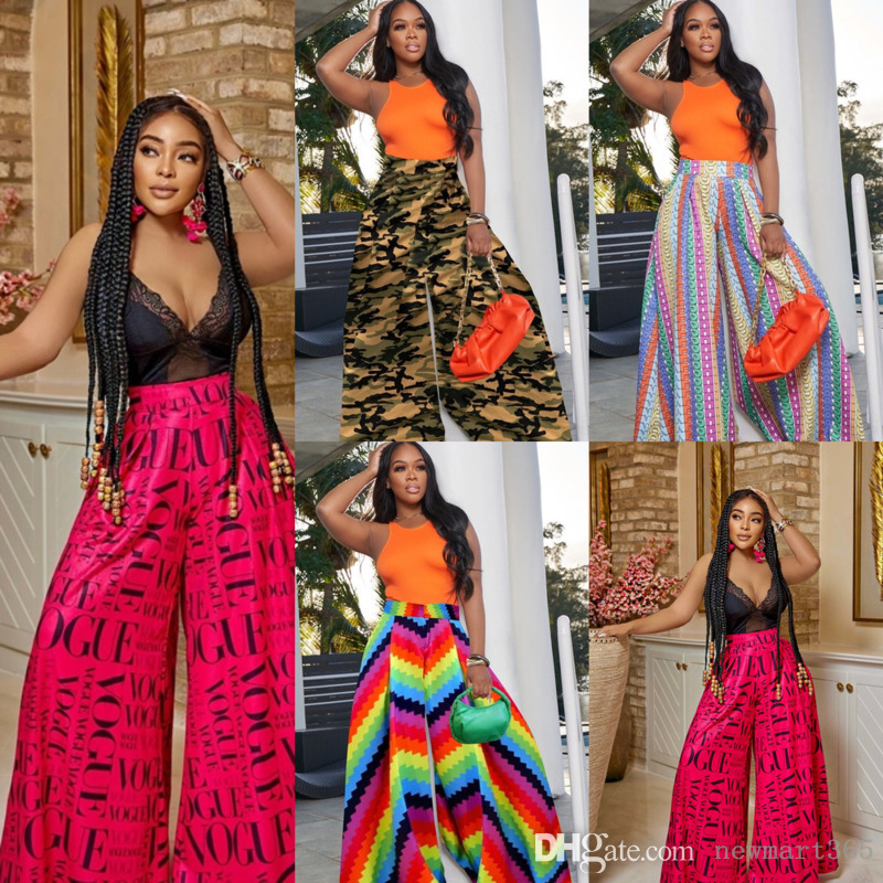 

Plus Size -5xl Womens Wide Leg Pants Designer Ladies Loose Printed Trousers, #1