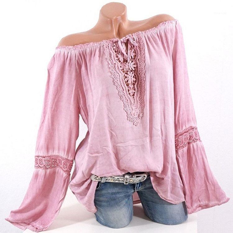 

Women Blouse Fashion Hollow Out Female Ladies Vintage Clothing Womens Long Sleeve Slash Neck Top Shirt Women' Blouses & Shirts, Pink