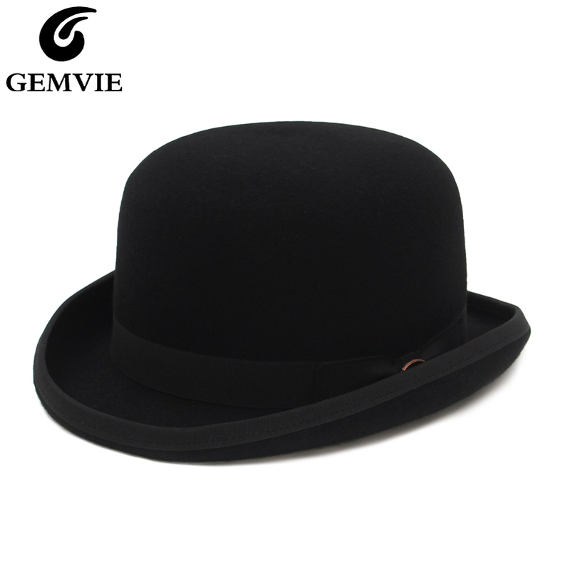 

GEMVIE 4 Colors 100 Wool Felt Derby Bowler Hat For Men Women Satin Lined Fashion Party Formal Fedora Costume Magician 220813, Black