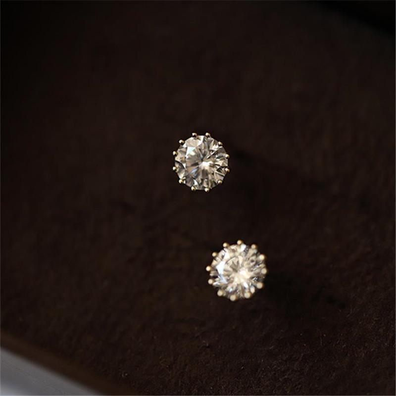 

Stud Sterling Silver 14K Gold Plated Earrings For Women Large Zircon Single Diamond Temperament INS JewelryStud