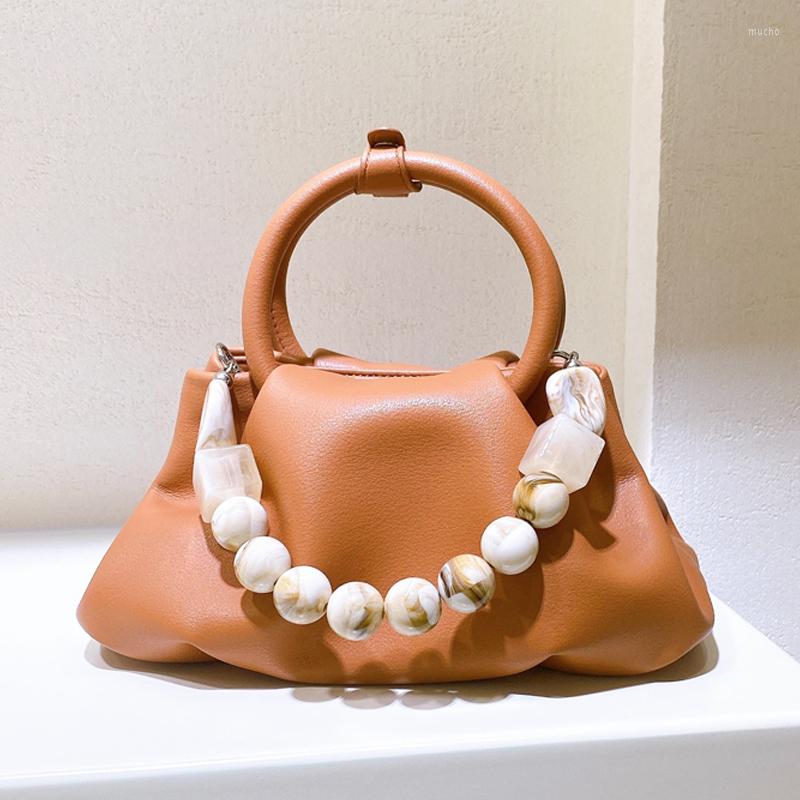 

Evening Bags Extensible Ruched Designer Ring Handbags For Women Pearl And Marble Decoration Shoulder Bag High Quality Delicate Crossbody Bag, Black pearl