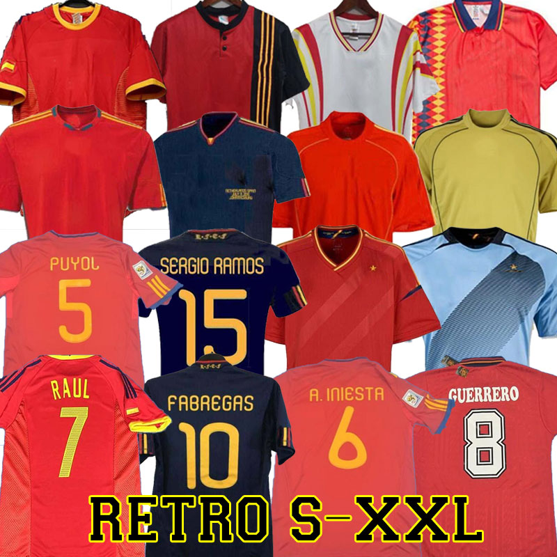 "2010 Spain retro soccer Jerseys 1996 1994 RAUL XAVI Hierro LUIS ENSRIQUE ALONSO Caminero Iniesta PUYOL PIQUE David Villa TORRES 2008 Guerre-image-756965266