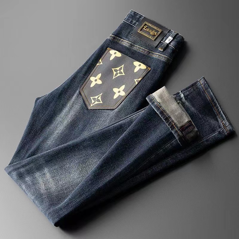 

New men's jeans fashion designer high-end pure black jeans slim pants stretch youth trend